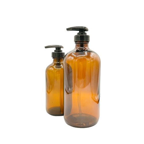 Amber Glass Bottle with Black Pump