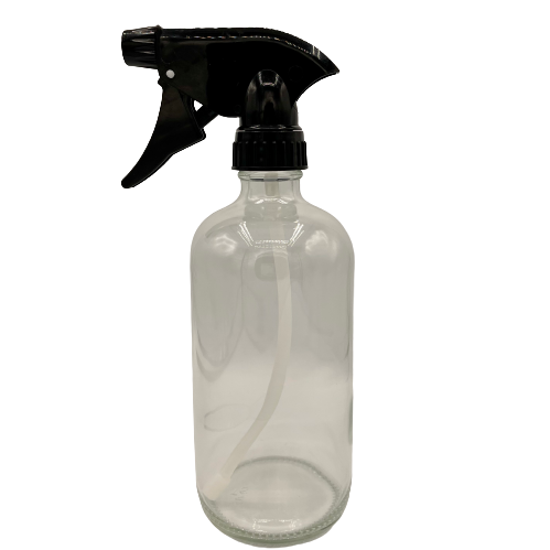 Clear Glass Bottle with Black Trigger Spray